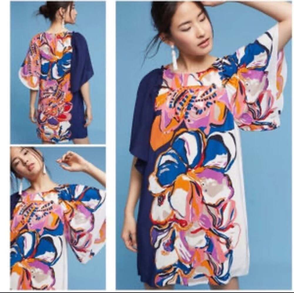 Anthropologie Maeve Vero Silk Floral Butterfly-Sleeve Shift Dress Large